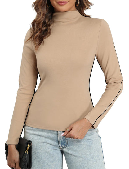 ZAFUL Womens Turtleneck Sweaters Casual Fall 2024 Lightweight Long Batwing Sleeve Pullover Sweaters Knit Tops Khaki