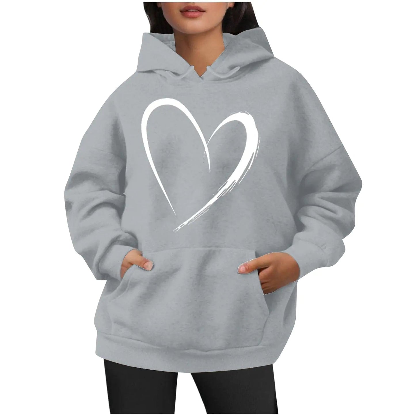 NTACZA Womens Oversized Graphic Hoodies Casual Long Sleeve Heart Print Pullover Comfort Pocket Drawstring Hooded Sweatshirt - Casual Fit Clothes