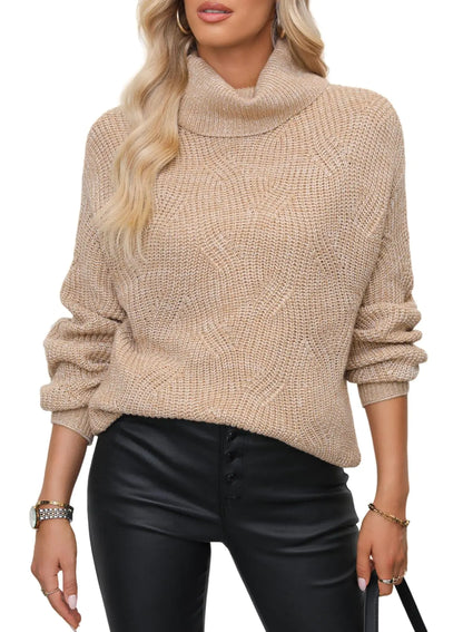 Dokotoo Womens Sweaters Long Sleeve Oversized Sweaters Winter Clothes for Women 2024 Knit Chunky Turtleneck High Neck Sweaters Pullover Sweater Plus Size Jumper Tops Camel Sweaters for Women S