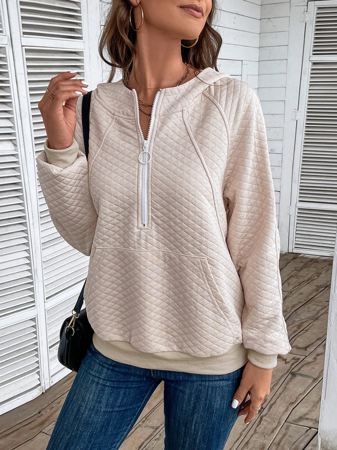 Perfee Half Zip Hoodie with Pocket - Casual Fit Clothes