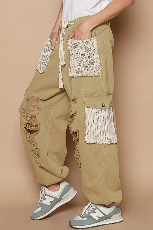 POL Crochet Patch Distressed Washed Jeans - Casual Fit Clothes