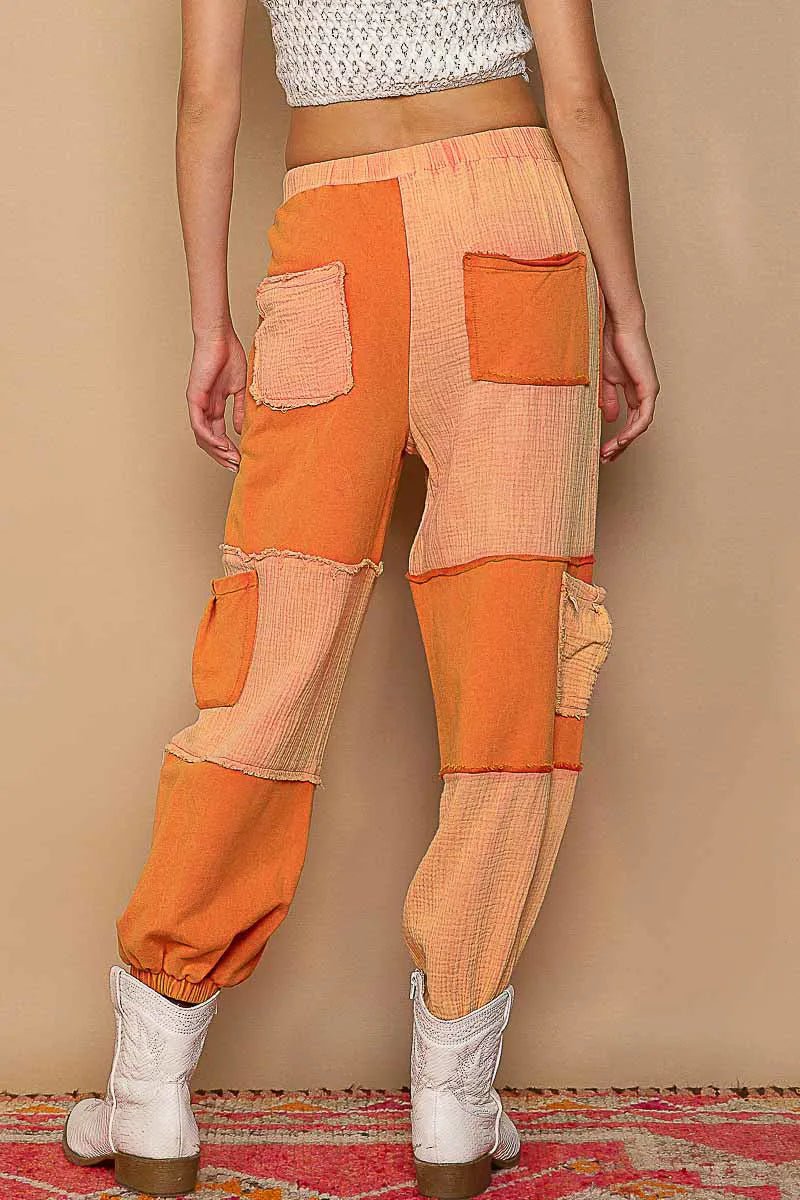 POL Drawstring Pocketed Contrast Jogger Pants - Casual Fit Clothes