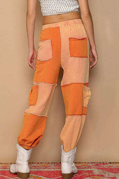 POL Drawstring Pocketed Contrast Jogger Pants - Casual Fit Clothes