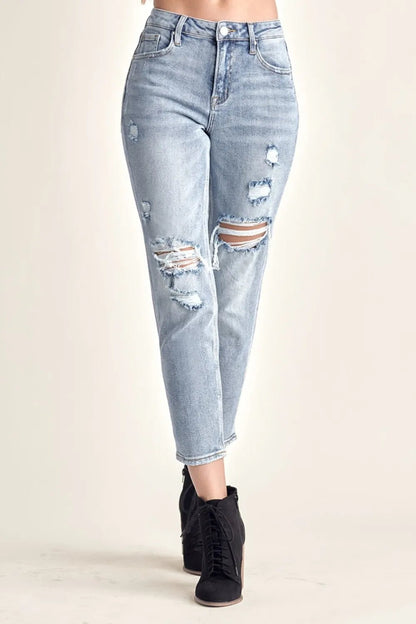 RISEN Distressed Slim Cropped Jeans - Casual Fit Clothes