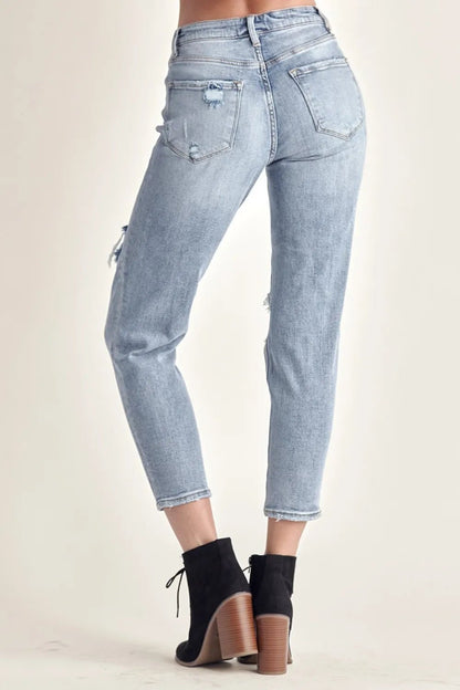 RISEN Distressed Slim Cropped Jeans - Casual Fit Clothes