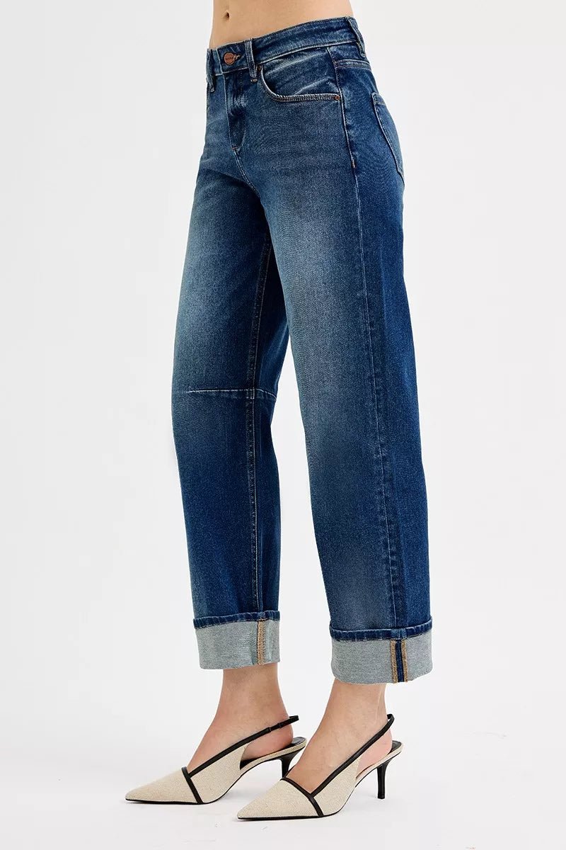 RISEN Slouchy Crop Barrel Cuffed Jeans - Casual Fit Clothes