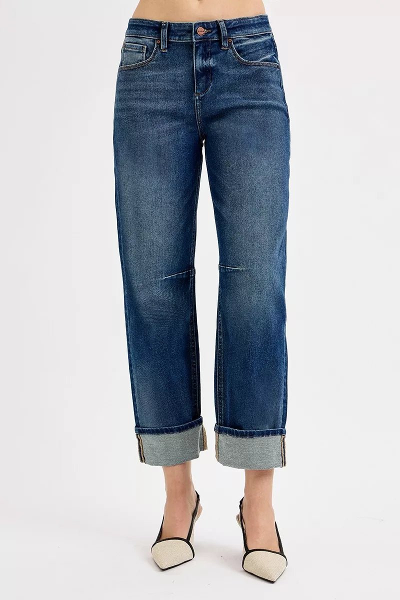 RISEN Slouchy Crop Barrel Cuffed Jeans - Casual Fit Clothes
