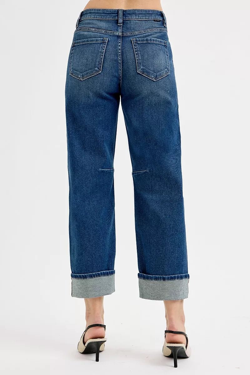 RISEN Slouchy Crop Barrel Cuffed Jeans - Casual Fit Clothes