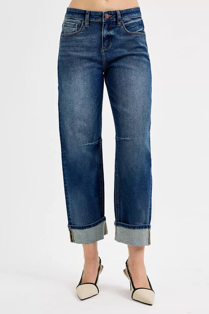 RISEN Slouchy Crop Barrel Cuffed Jeans - Casual Fit Clothes