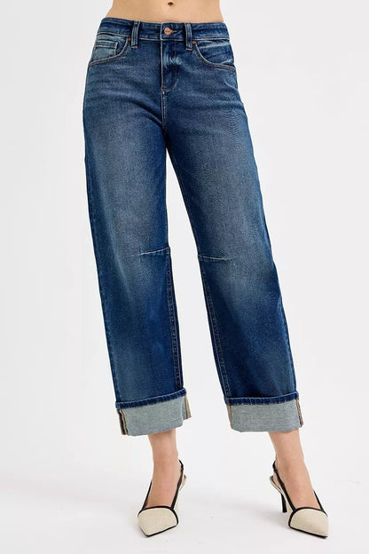 RISEN Slouchy Crop Barrel Cuffed Jeans - Casual Fit Clothes
