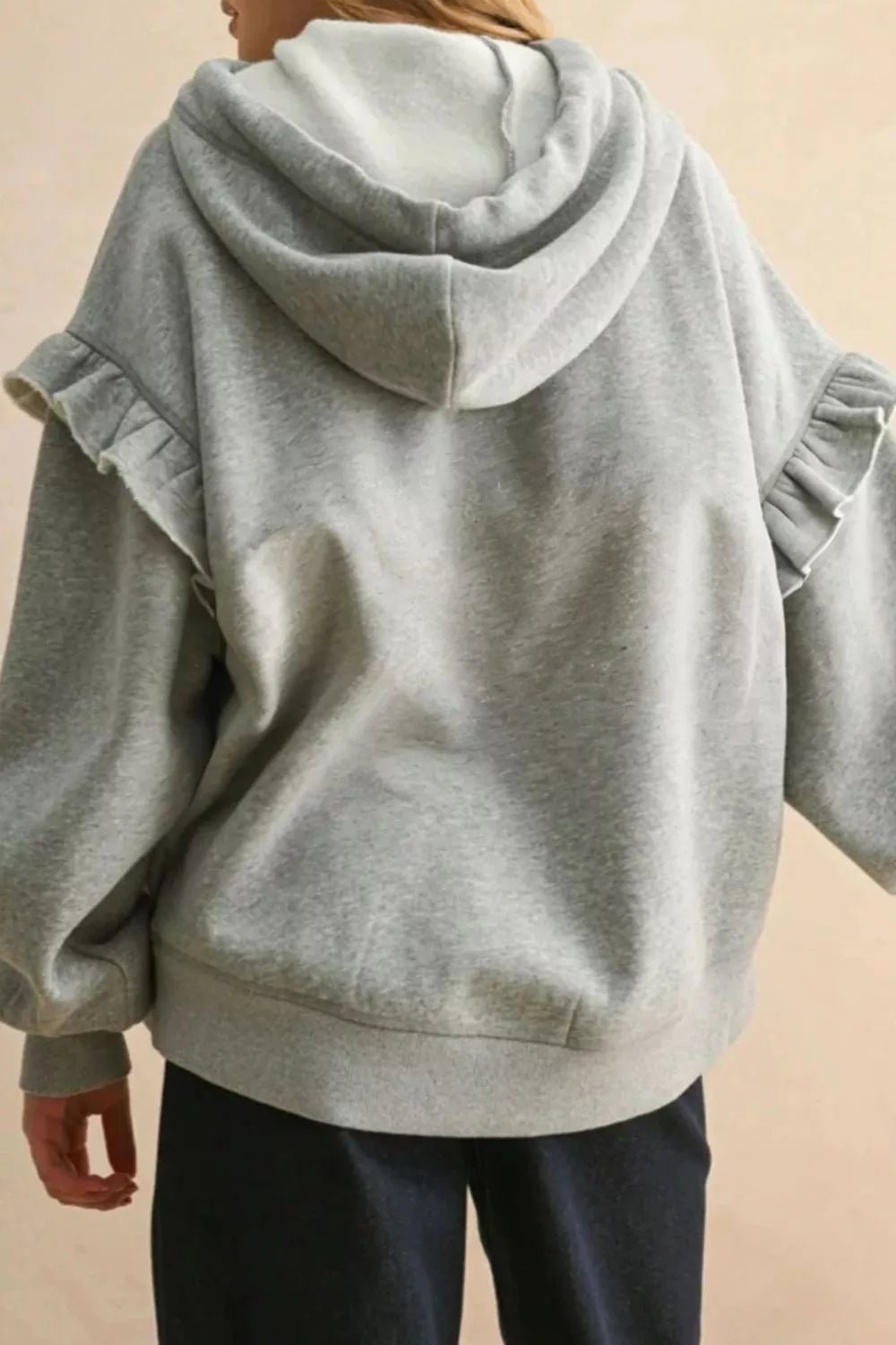 Ruffled Drawstring Long Sleeve Hoodie - Casual Fit Clothes