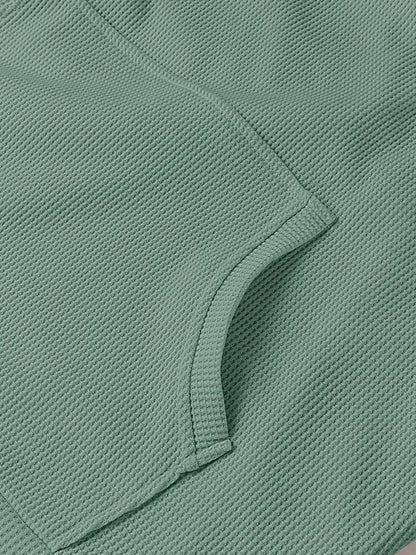 Slit Drawstring Waffle Knit Hoodie - Casual Fit Clothes