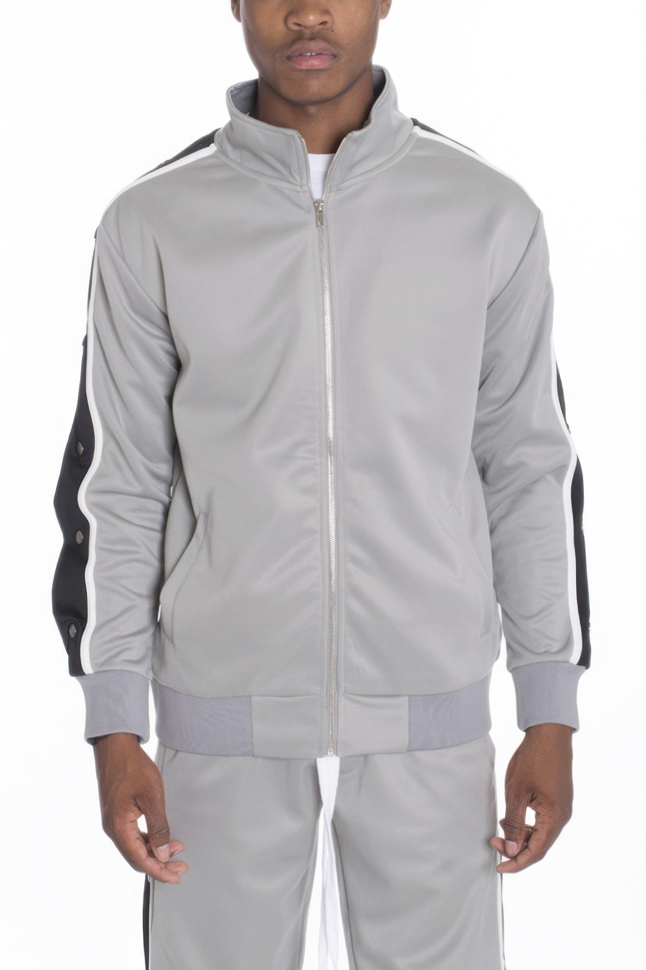 Snap Button Track Jacket - Casual Fit Clothes