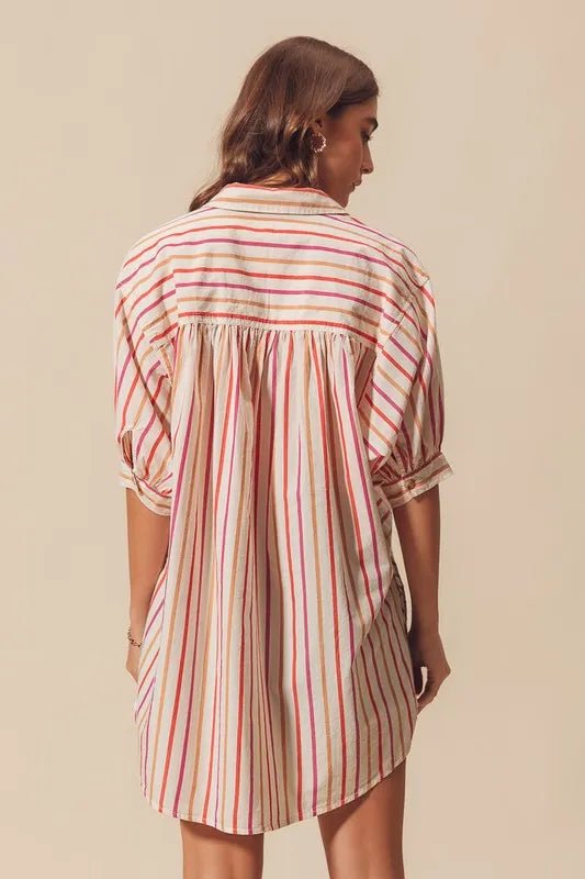 SO ME Multicolored Stripe Button Down Shirt - Casual Fit Clothes