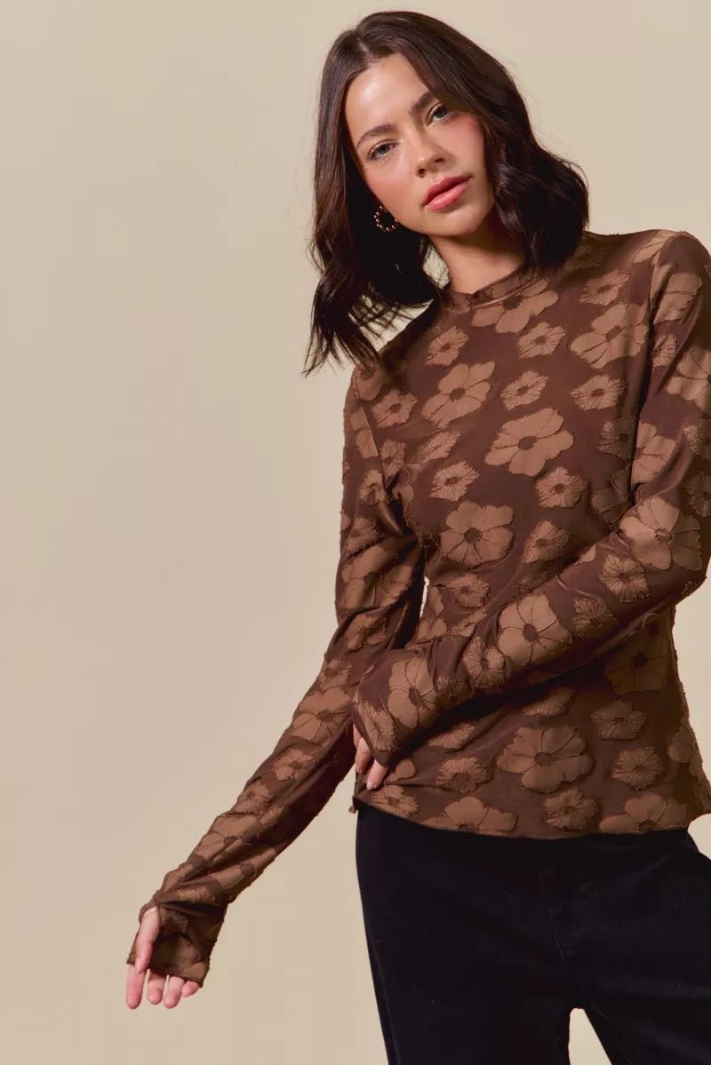 SO ME Stretched Jacquard Casual Tops with Thumb Opening - Casual Fit Clothes