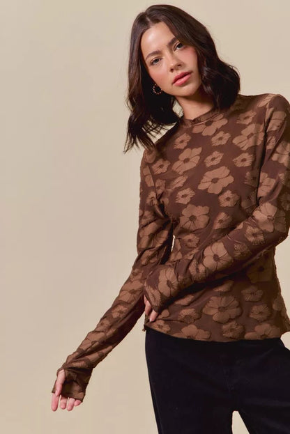 SO ME Stretched Jacquard Casual Tops with Thumb Opening - Casual Fit Clothes