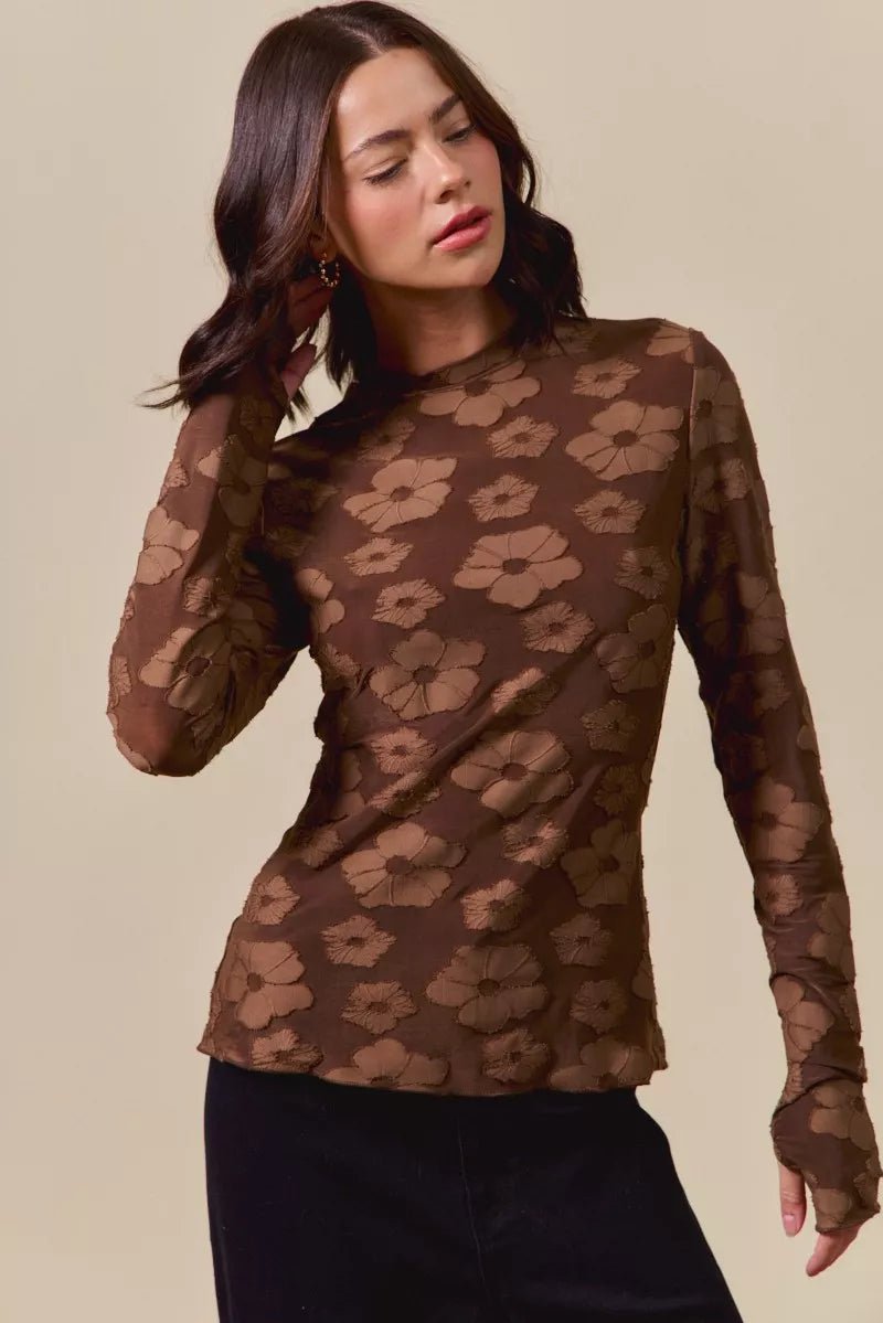 SO ME Stretched Jacquard Casual Tops with Thumb Opening - Casual Fit Clothes