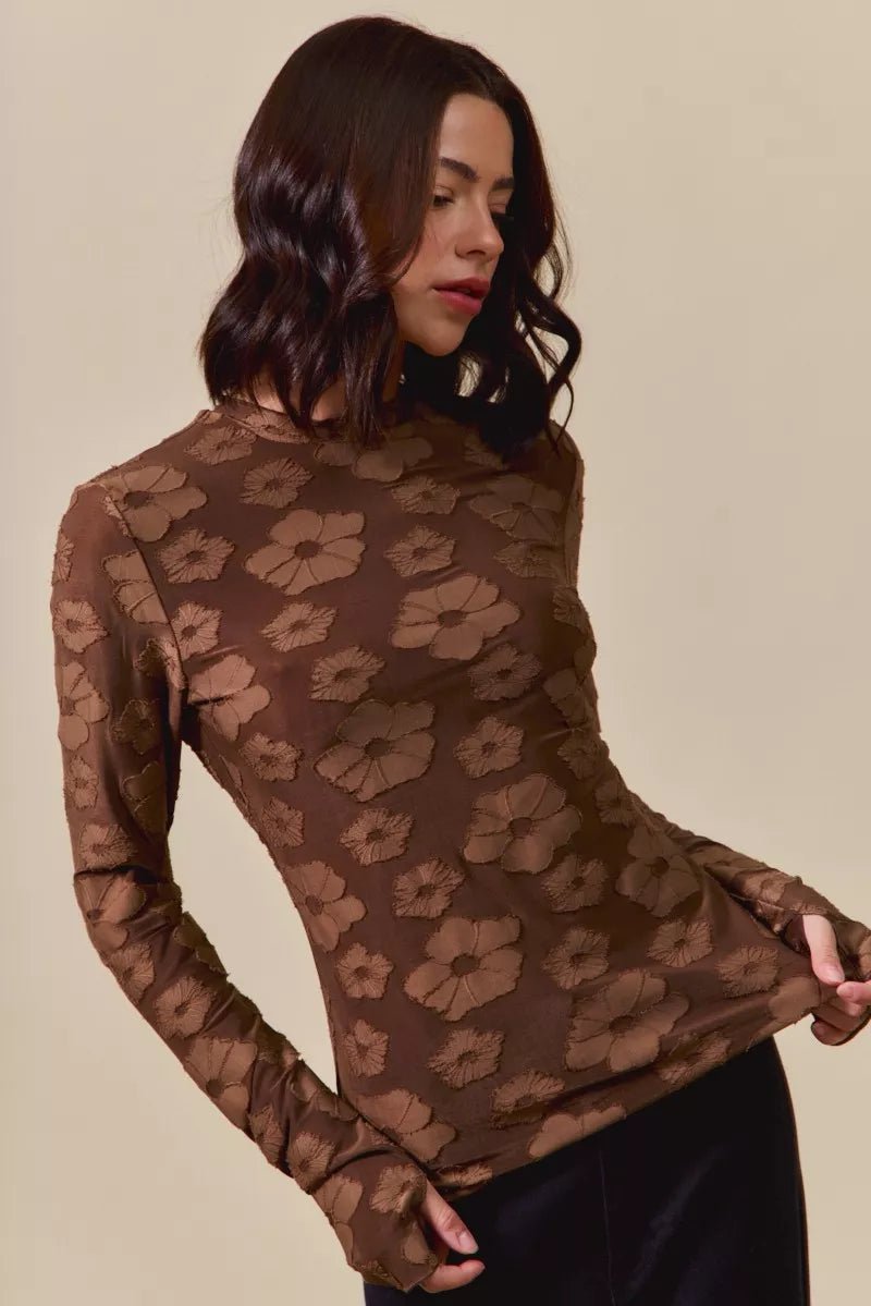 SO ME Stretched Jacquard Casual Tops with Thumb Opening - Casual Fit Clothes