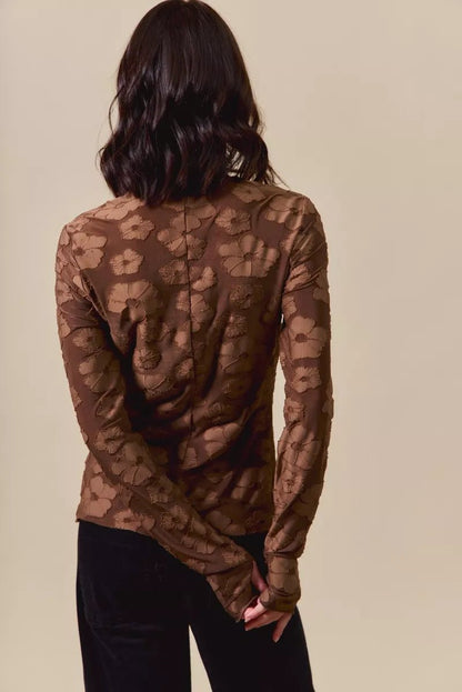 SO ME Stretched Jacquard Casual Tops with Thumb Opening - Casual Fit Clothes