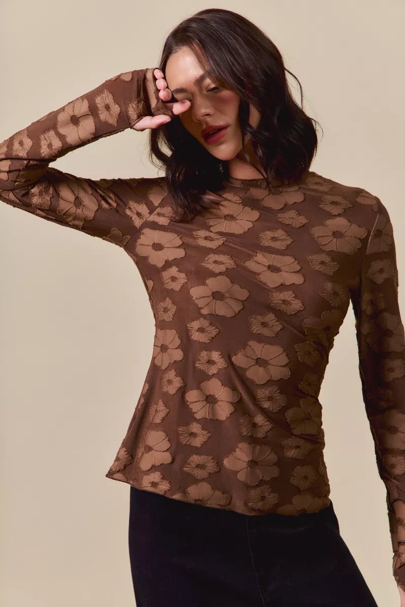 SO ME Stretched Jacquard Casual Tops with Thumb Opening - Casual Fit Clothes