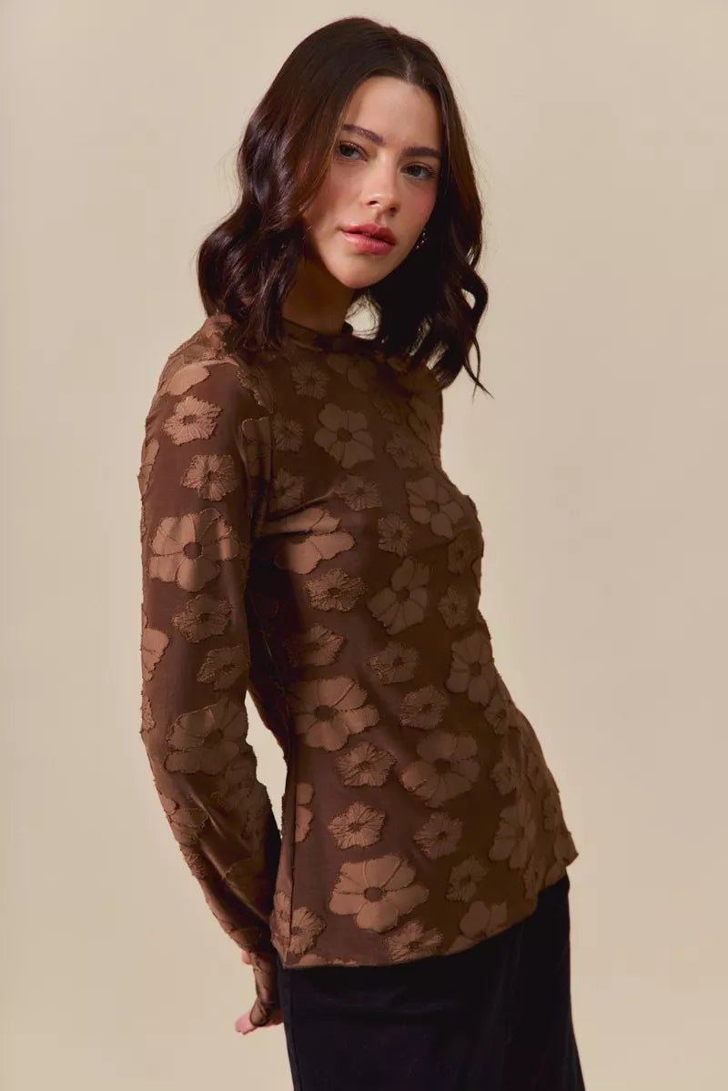 SO ME Stretched Jacquard Casual Tops with Thumb Opening - Casual Fit Clothes