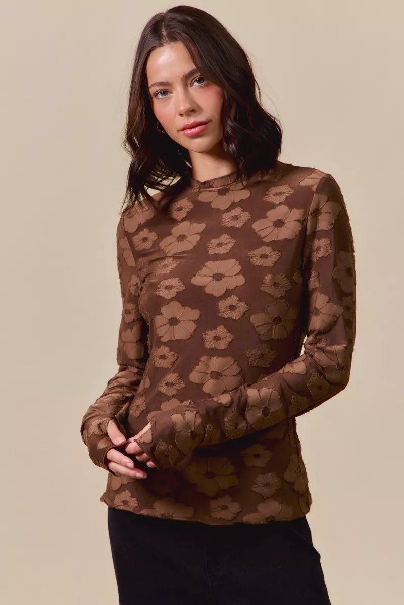SO ME Stretched Jacquard Casual Tops with Thumb Opening - Casual Fit Clothes