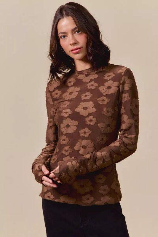 SO ME Stretched Jacquard Casual Tops with Thumb Opening - Casual Fit Clothes