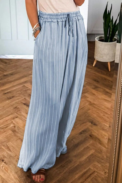 Striped Wide Leg Jeans - Casual Fit Clothes