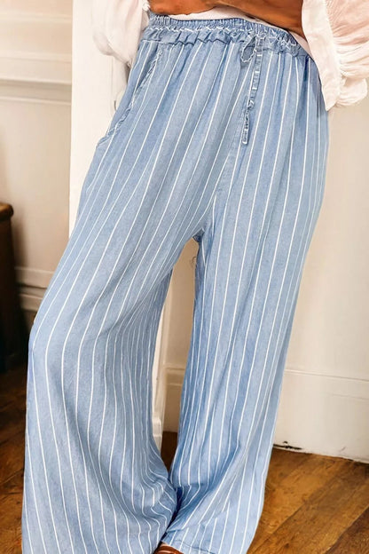 Striped Wide Leg Jeans - Casual Fit Clothes