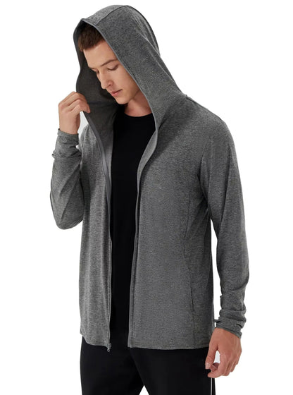 T.Chilyn Mens Grey Hoodie Zip Up Sun Protection Light Jackets for Men Long Sleeve Performance Mens Jackets Lightweight Mens Zipper Hoodie with Pocket for Running Hiking Fishing (Dark Gray XL) - Casual Fit Clothes
