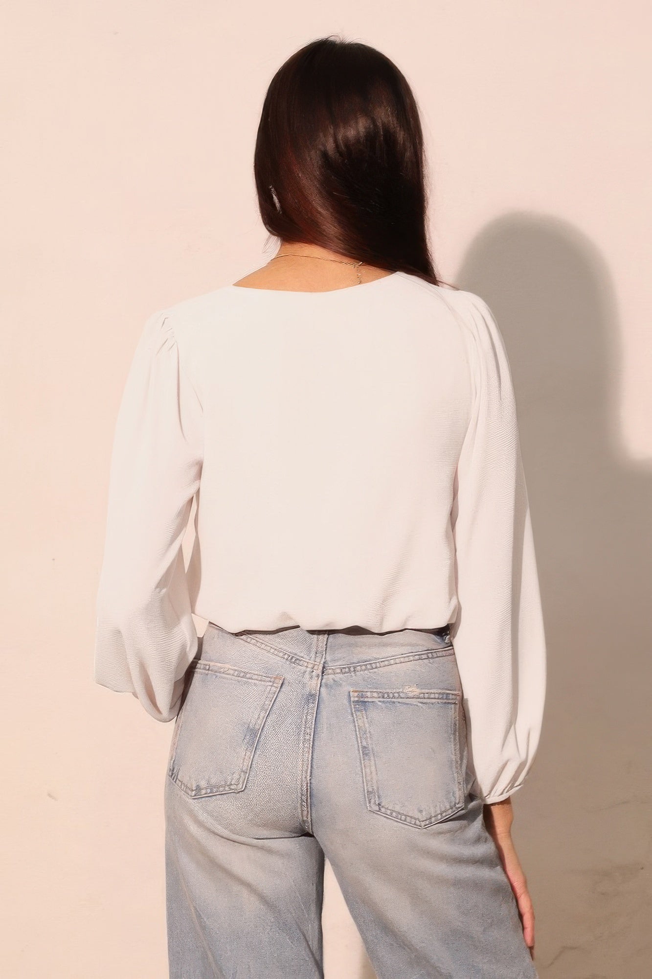 Textured Solid Long Sleeve Crop Top - Casual Fit Clothes
