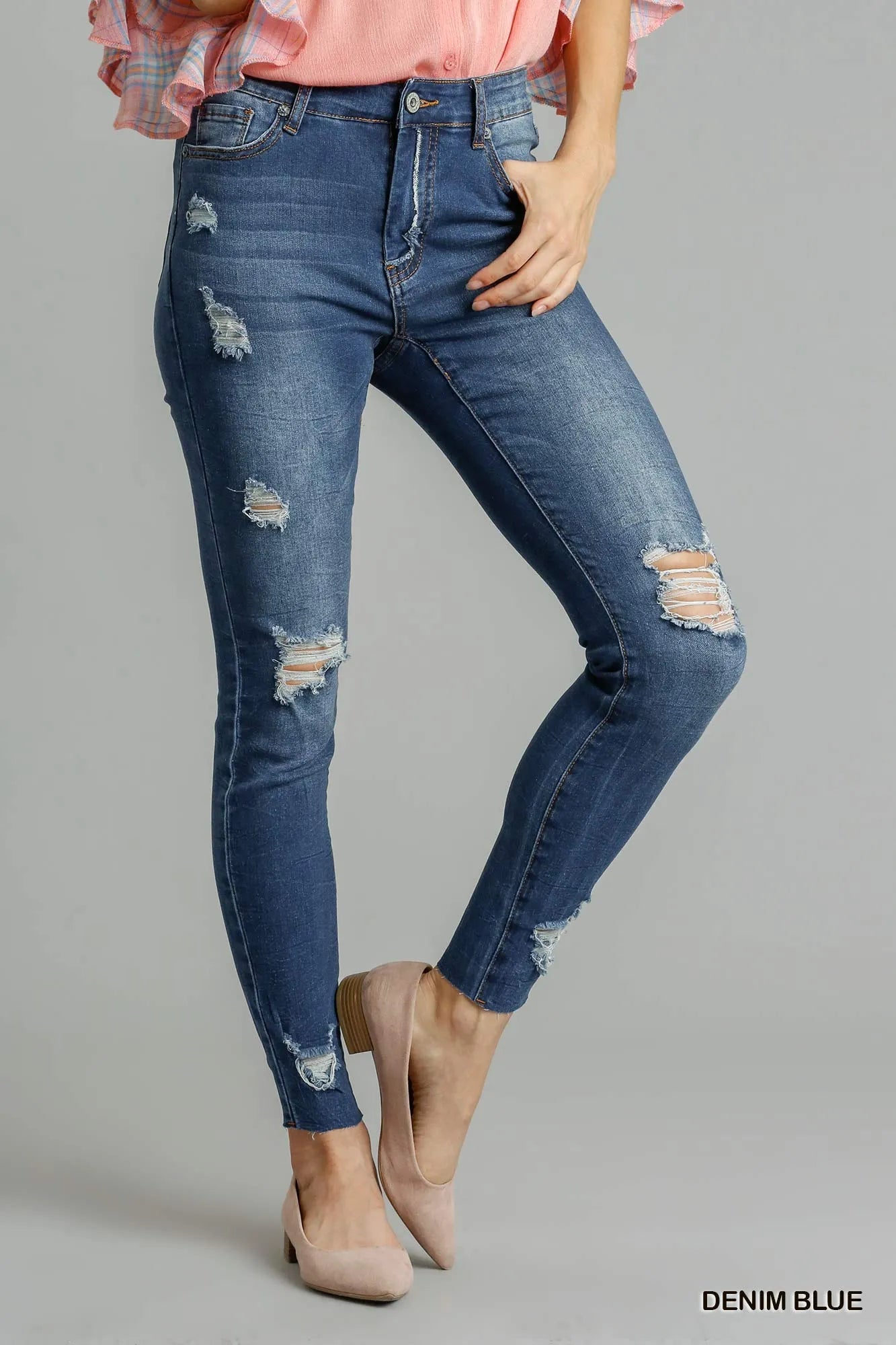 Umgee Distressed Skinny Jeans with Pockets - Casual Fit Clothes