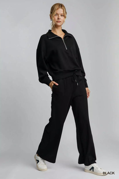 Umgee Half Zip Drop Shoulder Sweatshirt - Casual Fit Clothes