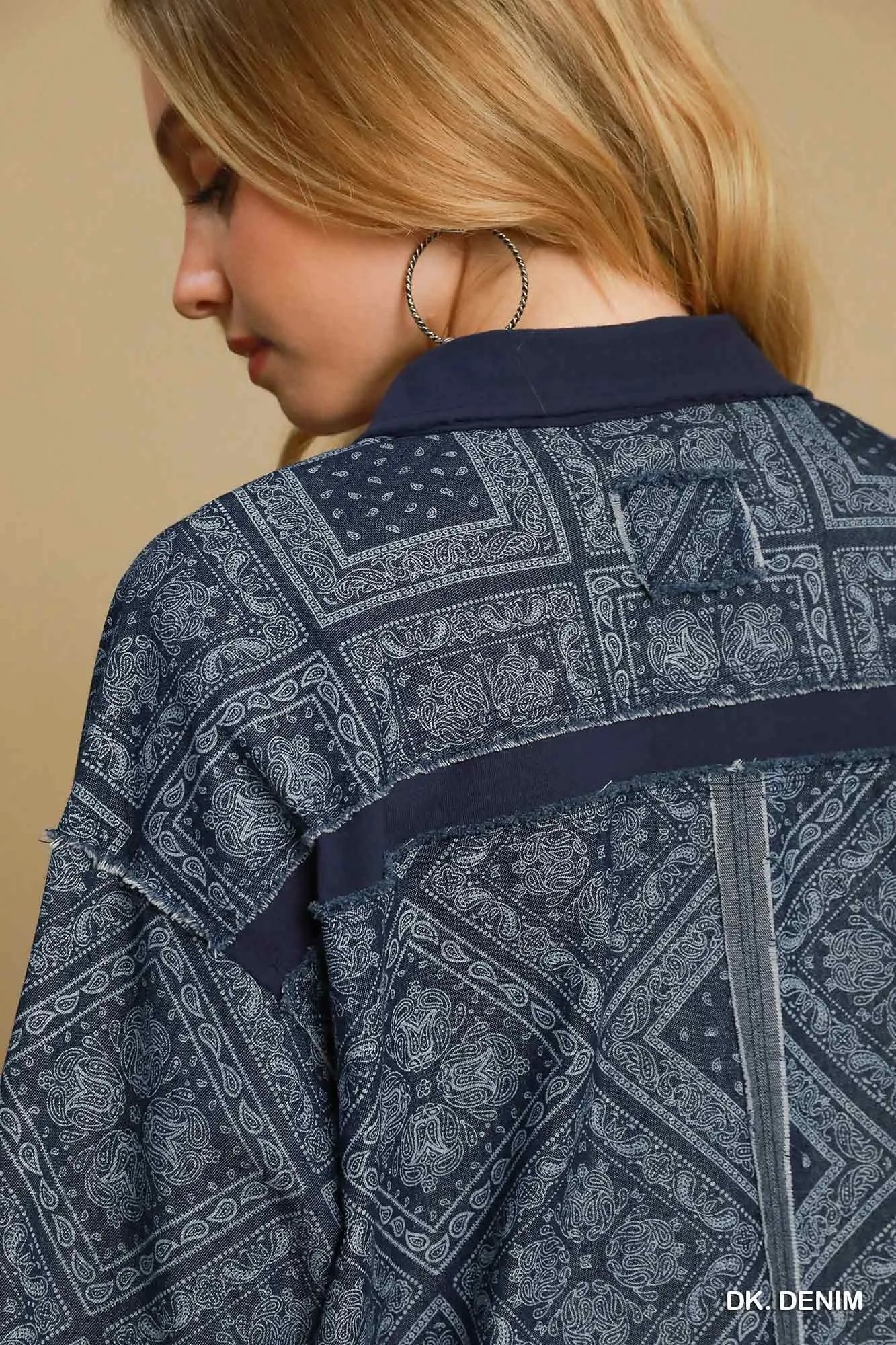 Umgee Paisley Print Denim Shirt Jacket - Casual Fit Clothes