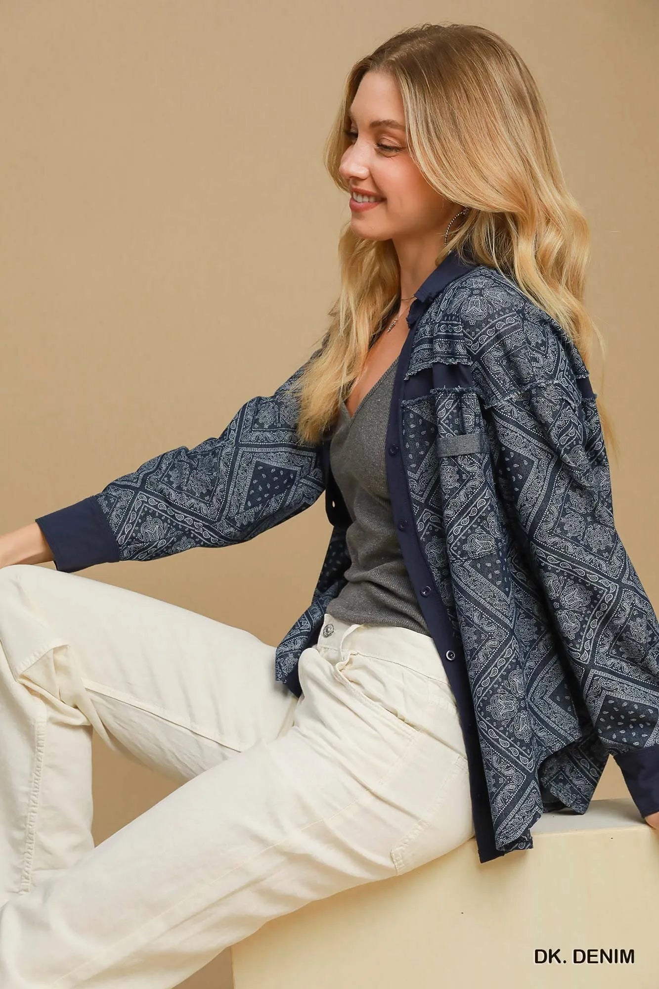 Umgee Paisley Print Denim Shirt Jacket - Casual Fit Clothes