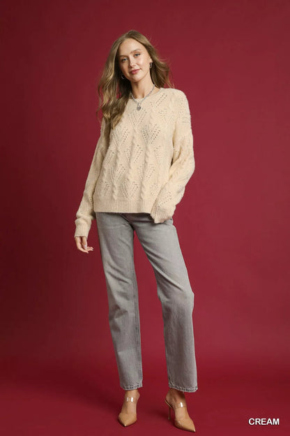 Umgee Pearl - Embellished Long Sleeve Sweater - Casual Fit Clothes