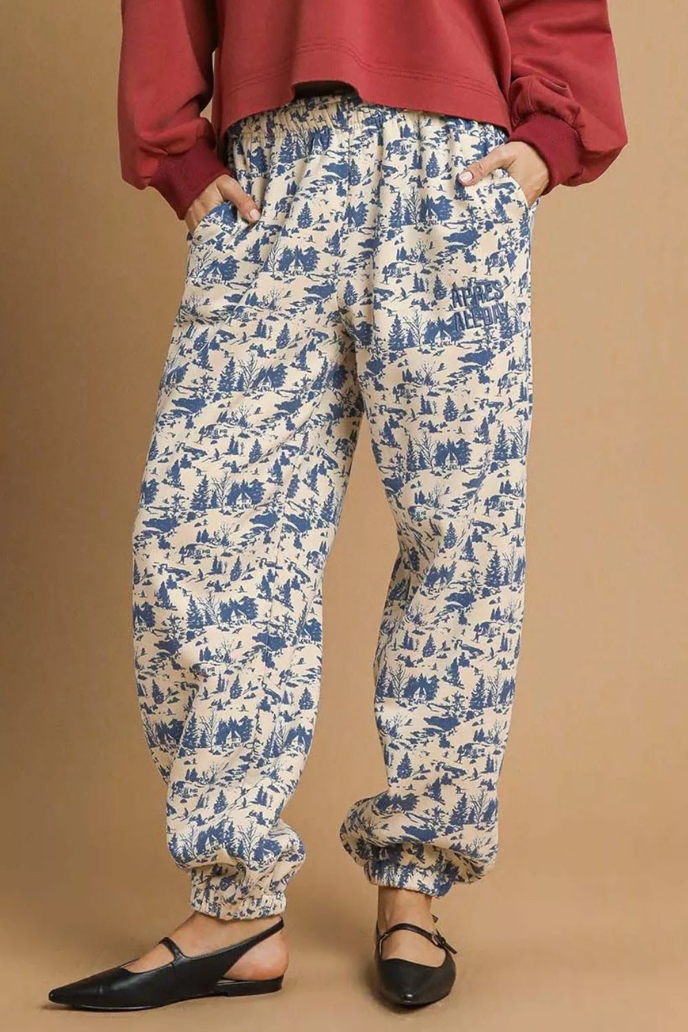 Umgee Scenic Print Casual Sweatpants - Casual Fit Clothes