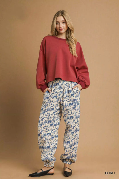 Umgee Scenic Print Casual Sweatpants - Casual Fit Clothes
