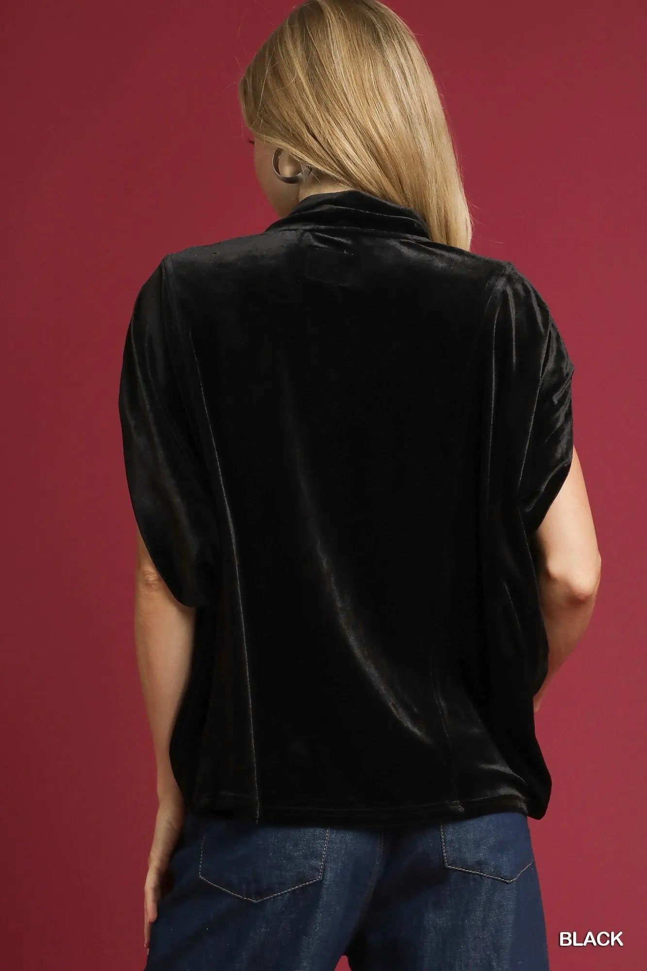 Umgee Velvet Mock Neck Sleeveless Blouse - Casual Fit Clothes