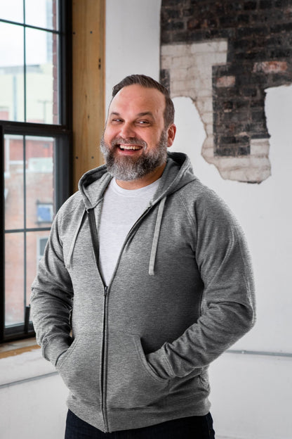 Unisex Heathered Full Zip Hood - Casual Fit Clothes