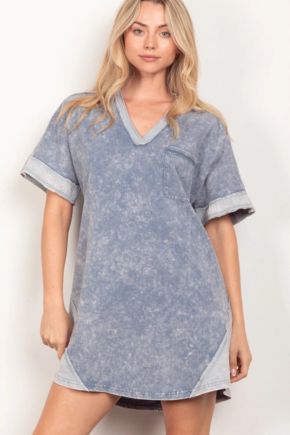 VERY J Short Sleeve V - Neck Tee Dress - Casual Fit Clothes
