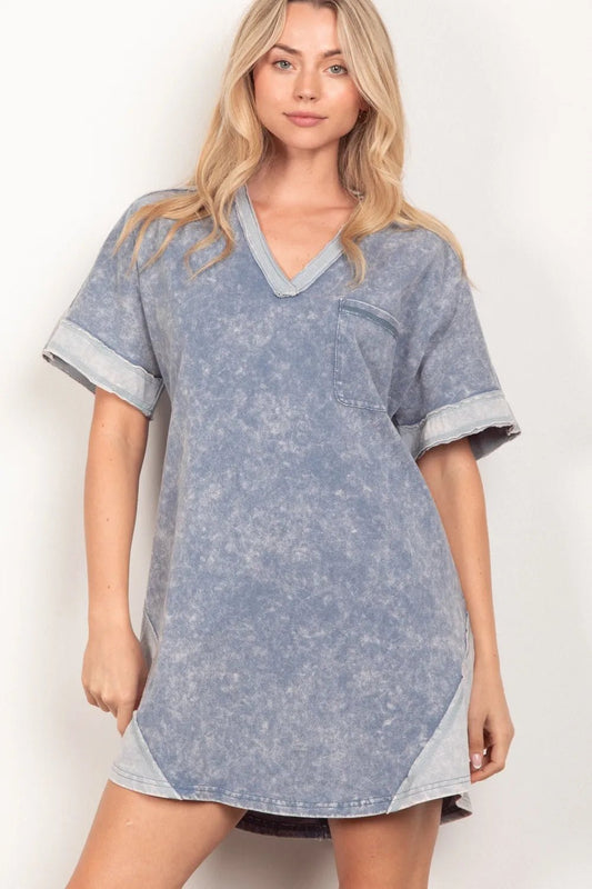 VERY J Short Sleeve V - Neck Tee Dress - Casual Fit Clothes