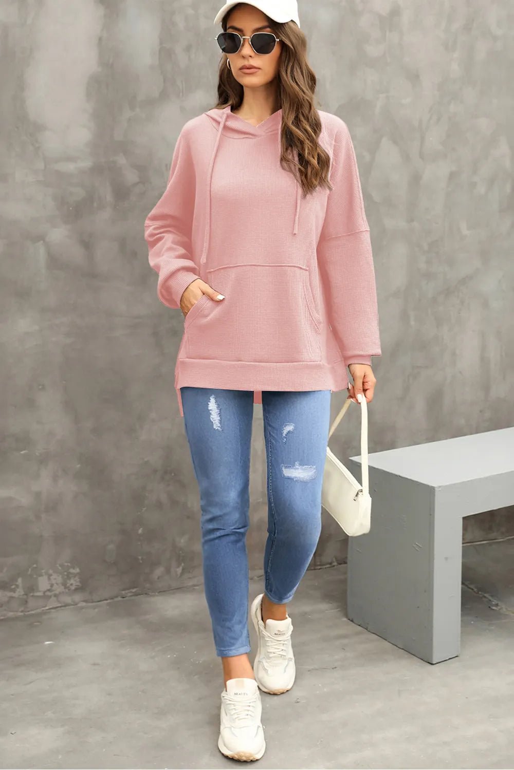 Waffle - Knit Long Sleeve Hoodie - Casual Fit Clothes