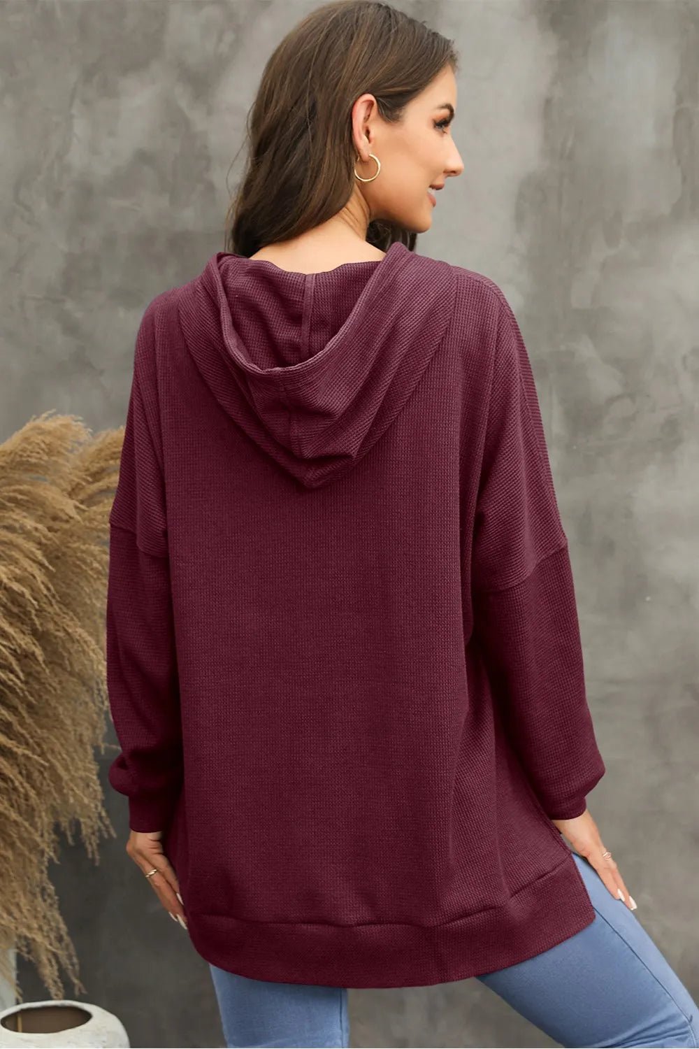 Waffle - Knit Long Sleeve Hoodie - Casual Fit Clothes