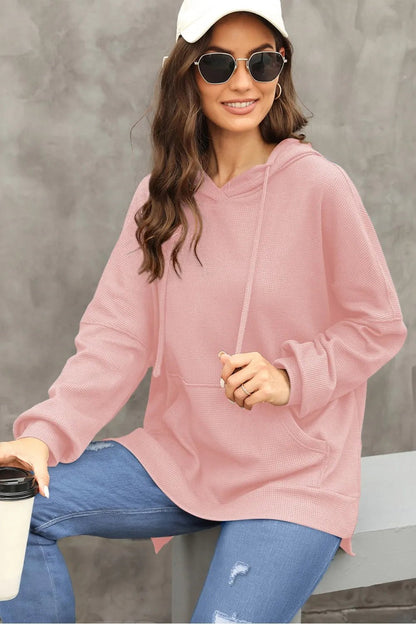 Waffle - Knit Long Sleeve Hoodie - Casual Fit Clothes