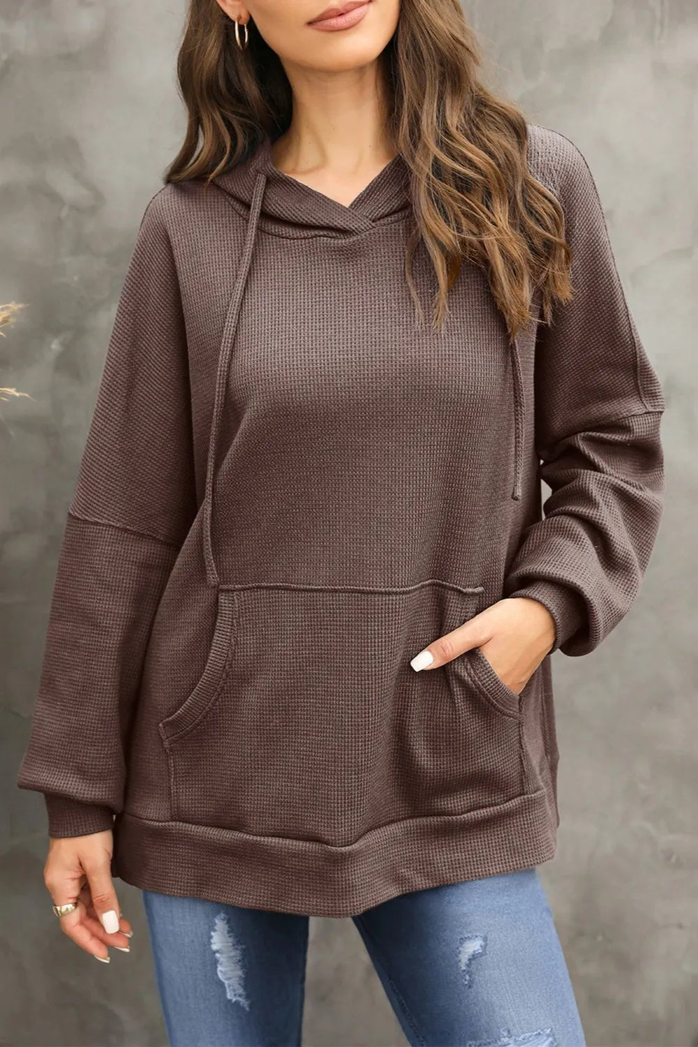 Waffle - Knit Long Sleeve Hoodie - Casual Fit Clothes