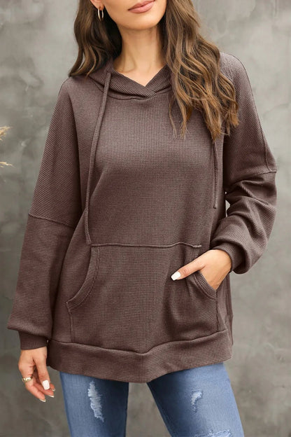 Waffle - Knit Long Sleeve Hoodie - Casual Fit Clothes