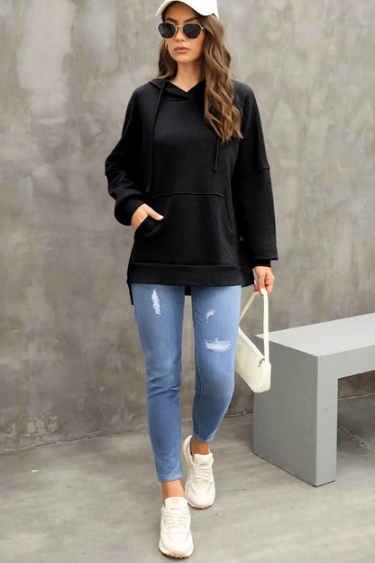 Waffle - Knit Long Sleeve Hoodie - Casual Fit Clothes