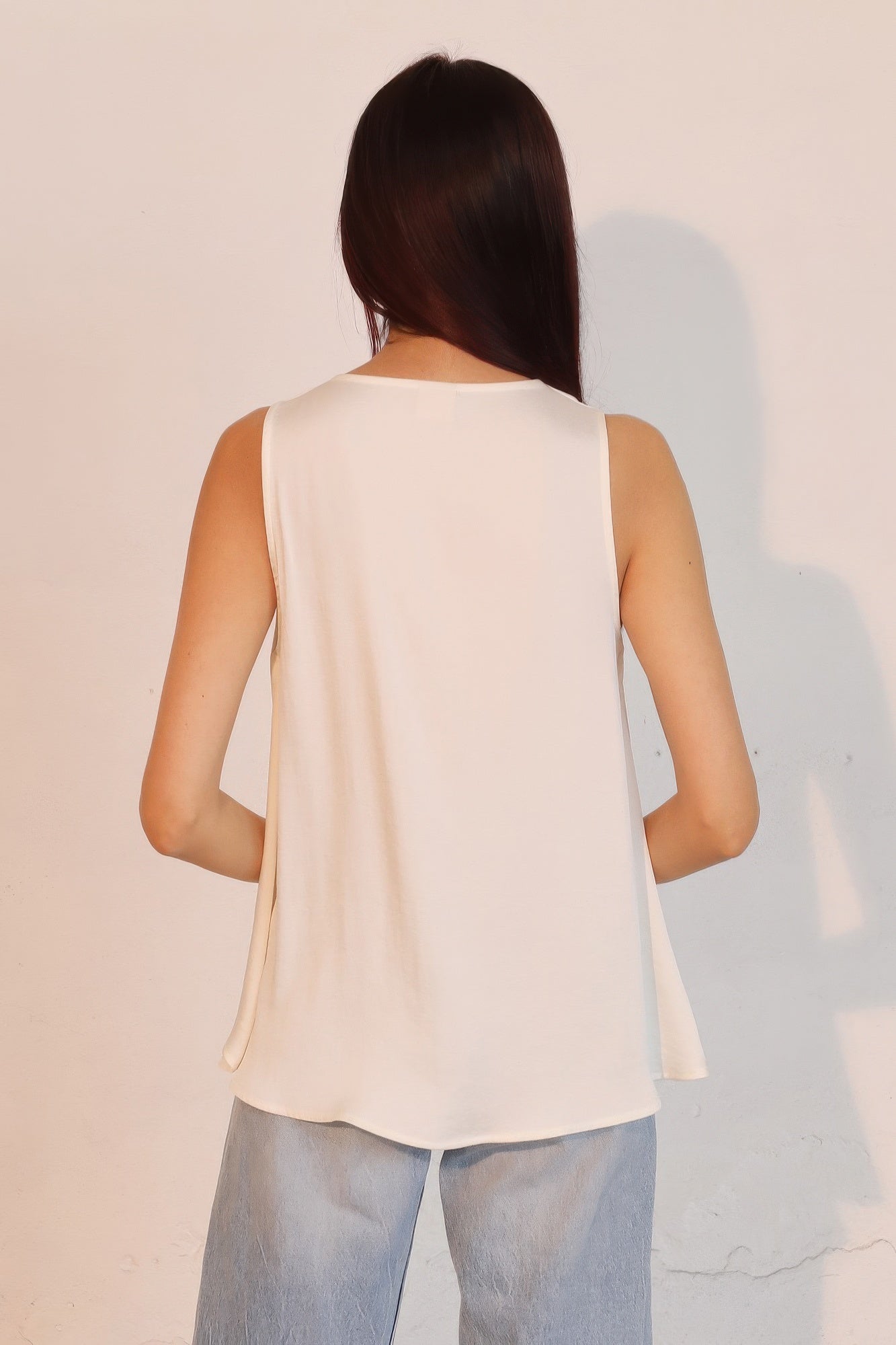 Washed Poly Silk Front Tucked Top - Casual Fit Clothes