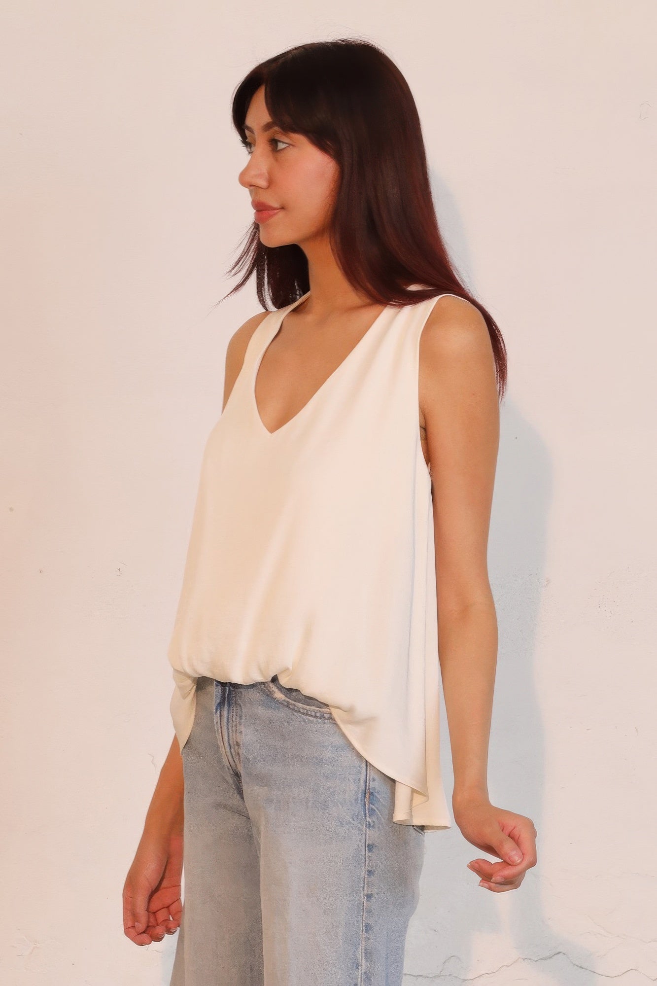 Washed Poly Silk Front Tucked Top - Casual Fit Clothes